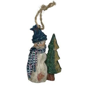 Rustic Country Snowman with Tree Ornament Christmas Ornament Country Christmas